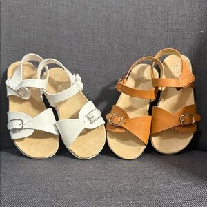 2 pair of sandals. White and Tan cat & Jack